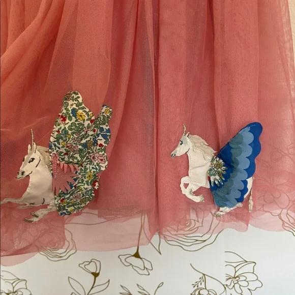 Mini Boden Pink Dress Unicorn patch ballerina swing spin pink tulle tutu 11-12 - Picture 2 of 4